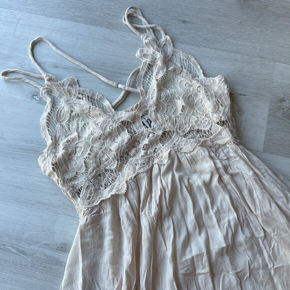 La Miel Sand Boho Crochet Stretchy Lace Dress beige size Small nwt - Picture 7 of 9